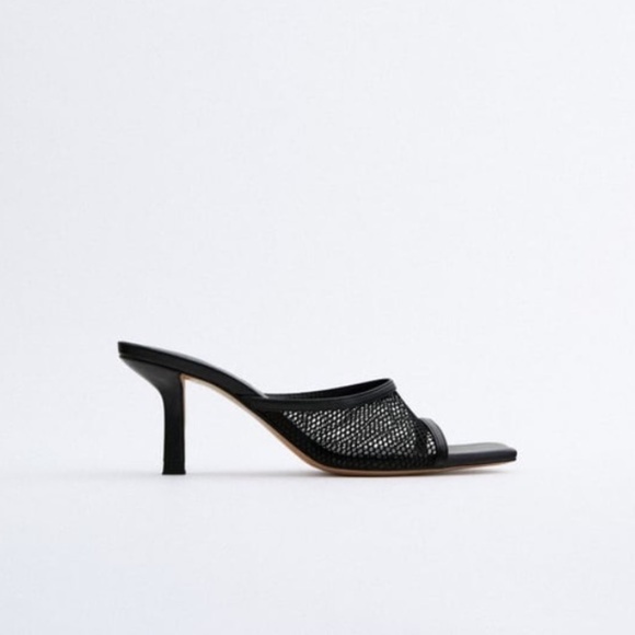 Zara Mesh Heeled Sandal Mules – Black Size 10 - Picture 1 of 5